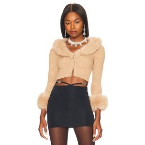 Lovers and Friends Marion Fur Cropped Camel Cardigan  Sweater Sz XXS